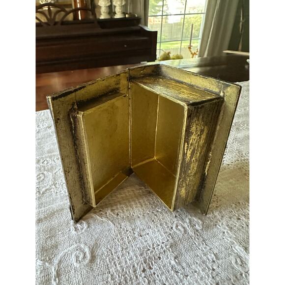 Vintage Gold Gilt Book-Shaped Trinket Box paper mache miniature ornate 4.5x3” - Picture 8 of 16
